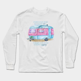 Pink and Blue Retro Vintage Camper Caravan Long Sleeve T-Shirt